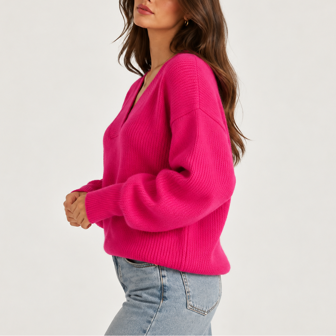 Women's Oversized V-Neck Knitted Sweater – Soft Knit Jumper