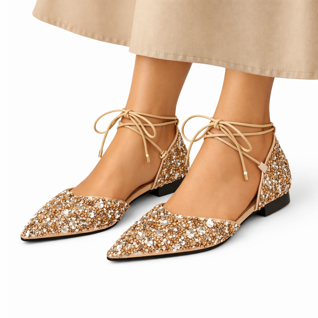 Elegant Gold Lace-Up Wedding Shoes