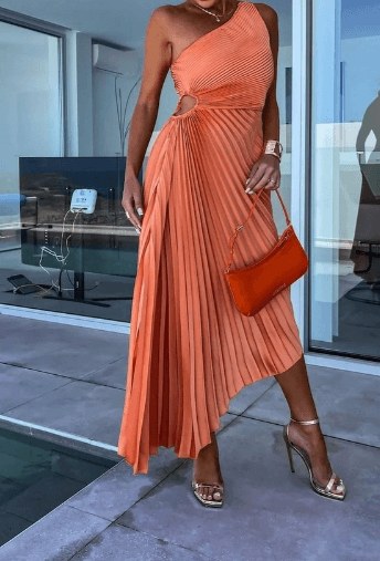 Lily | Women’s Wedding Gues Dress One Shoulder Pleated Maxi Dress