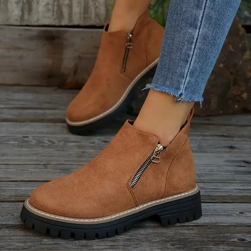 Marley-Shoes™ | Women's Golden-Tone Zipper Ankle Boots
