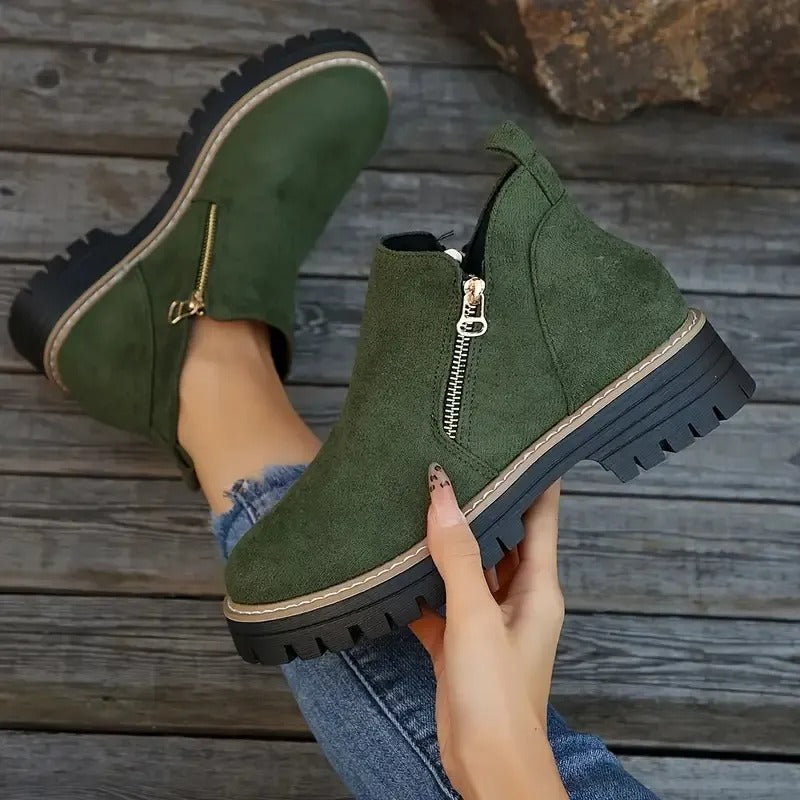Marley-Shoes™ | Women's Golden-Tone Zipper Ankle Boots