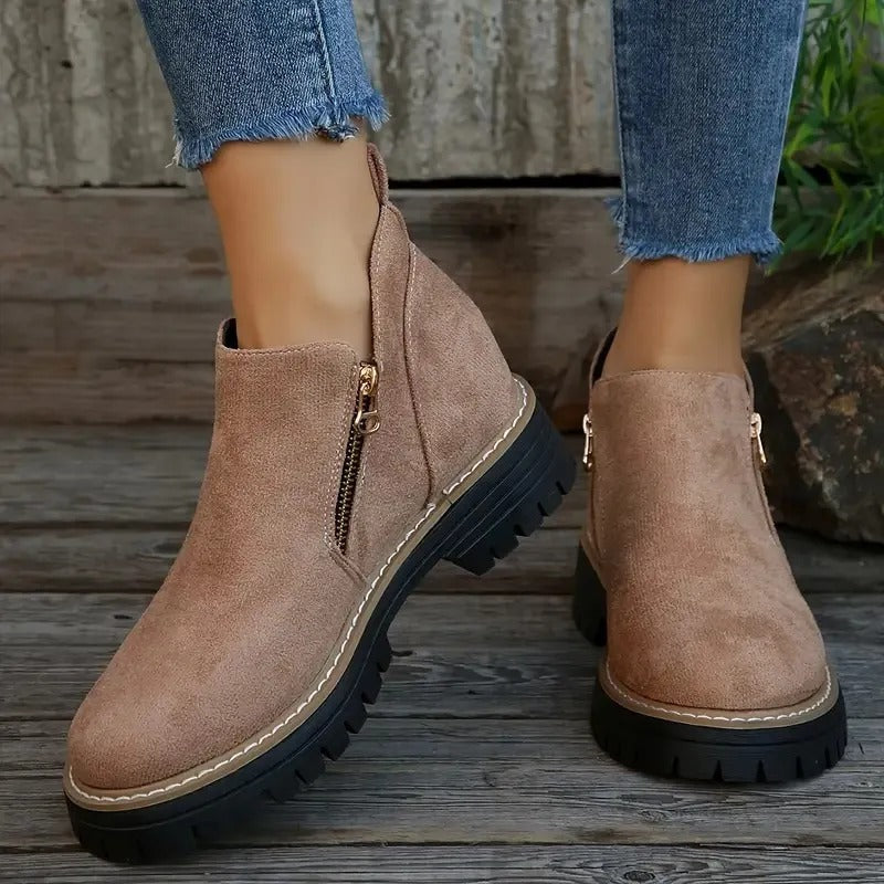 Marley-Shoes™ | Women's Golden-Tone Zipper Ankle Boots