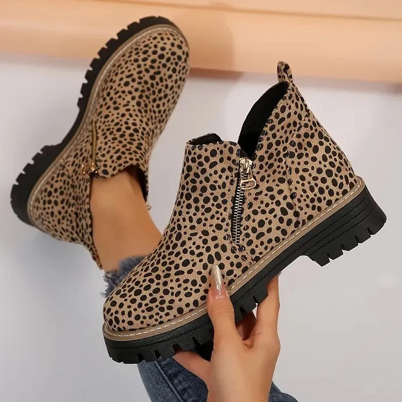 Marley-Shoes™ | Women's Golden-Tone Zipper Ankle Boots