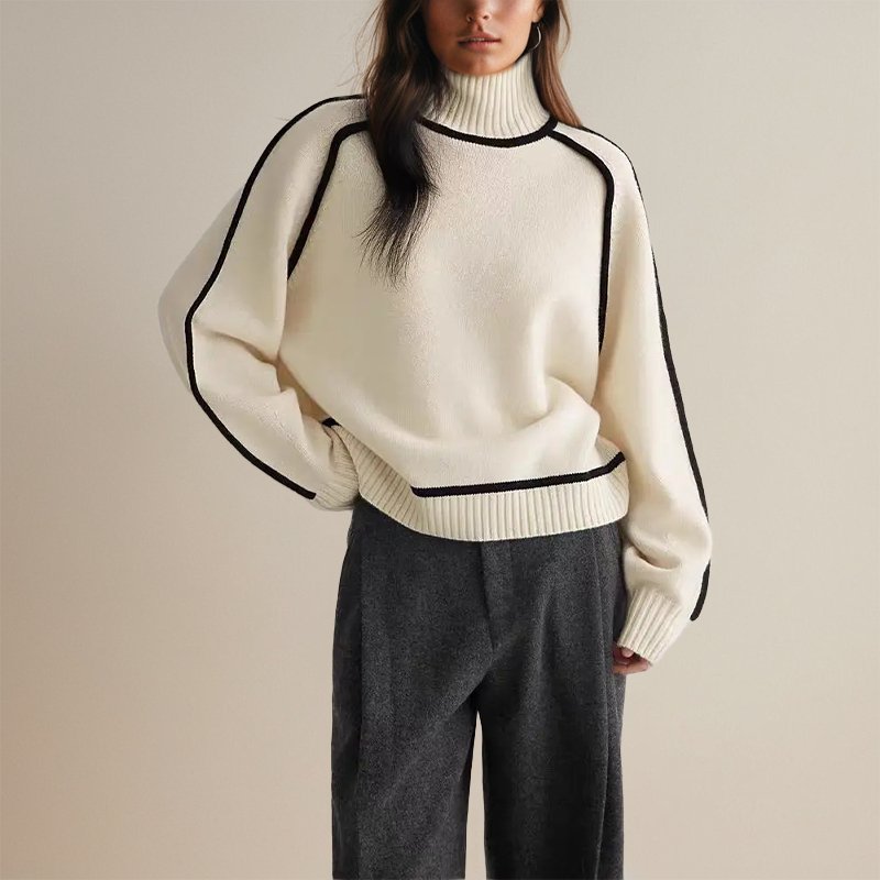 Emily | Women’s Winter Color Block Turtleneck Sweater