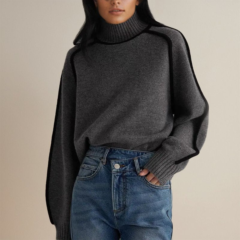 Emily | Women’s Winter Color Block Turtleneck Sweater