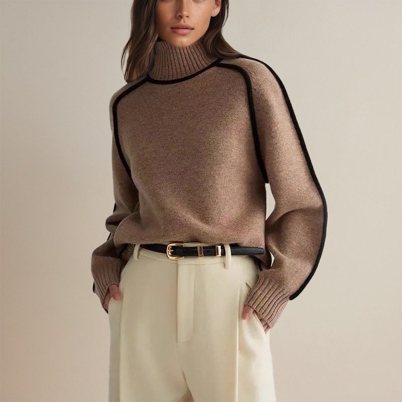 Emily | Women’s Winter Color Block Turtleneck Sweater