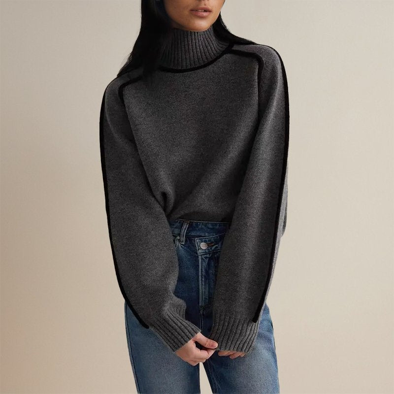 Emily | Women’s Winter Color Block Turtleneck Sweater