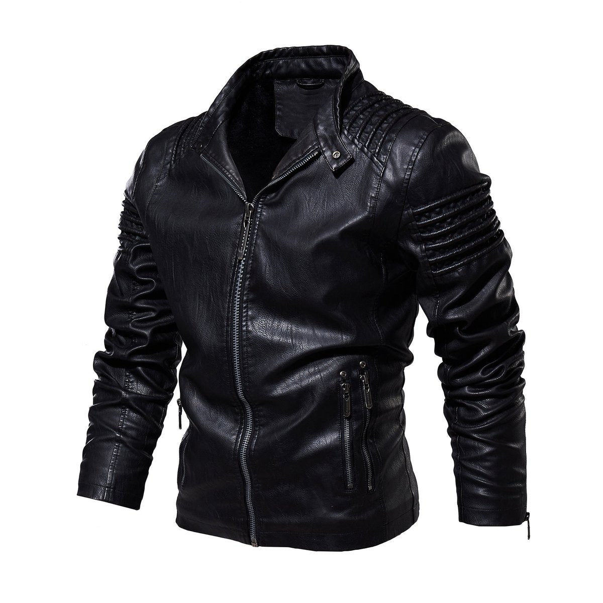 Edward | Men's Biker Faux Leather Jacket Structured Shoulder Zip-Up