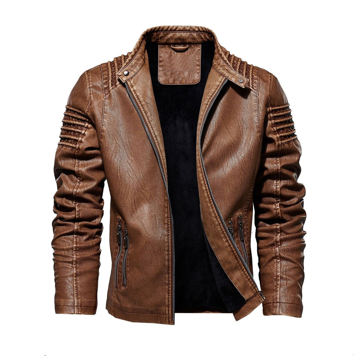 Edward | Men's Biker Faux Leather Jacket Structured Shoulder Zip-Up
