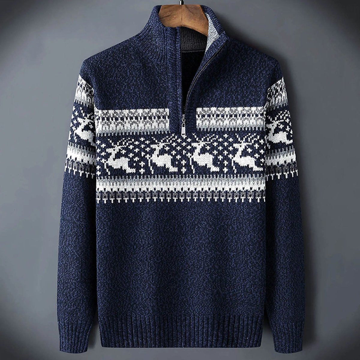 Charlie | Mens Cardigan Fair Isle Half-Zip Ribbed Knit Jumper
