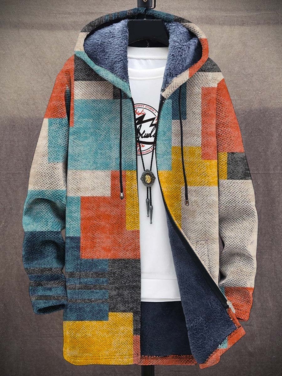 Arthur | Mens Cardigan Fleece-Lined Zip-Up Abstract Art Print Hoodie