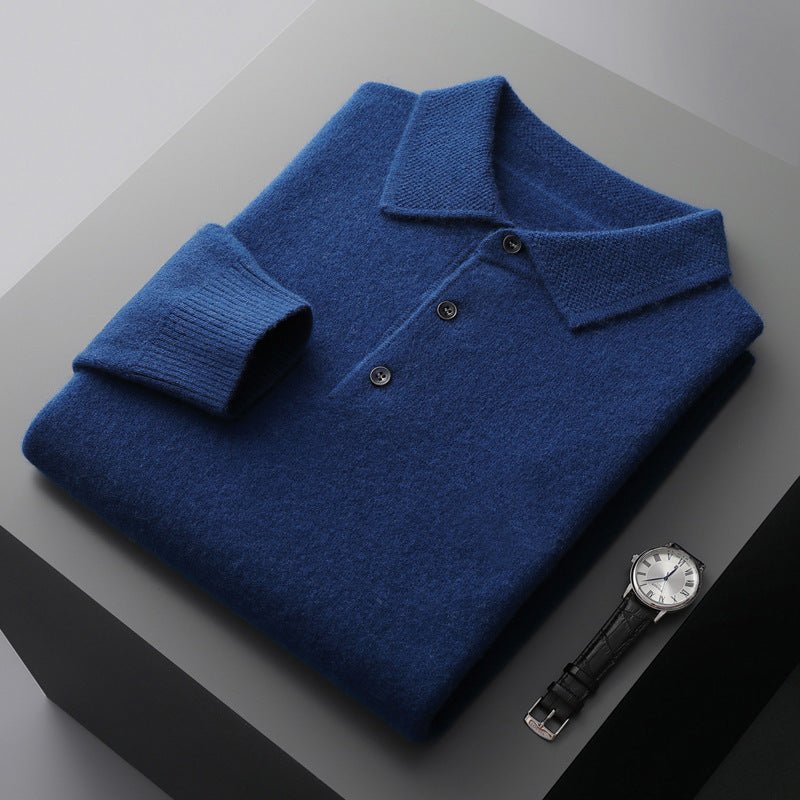Edward | Men's Knit Cotton Long Sleeve Three-Button Polo Jumper