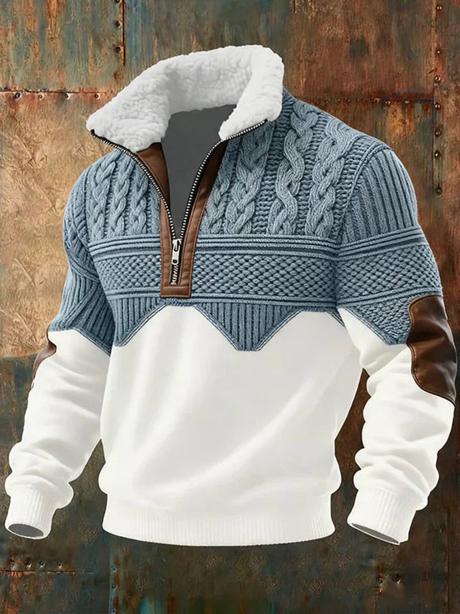 Edward | Mens Knit Sweater Half-Zip Fleece Collar Colour Block Pullover