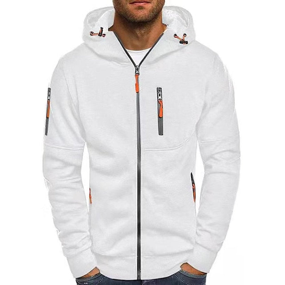 William | Mens Knit Sweater Zip-Up Hooded Fleece Pullover Multi-Pocket