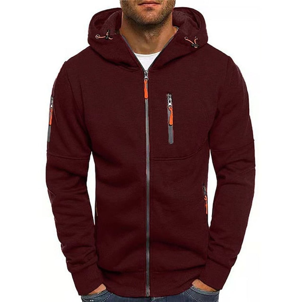 William | Mens Knit Sweater Zip-Up Hooded Fleece Pullover Multi-Pocket