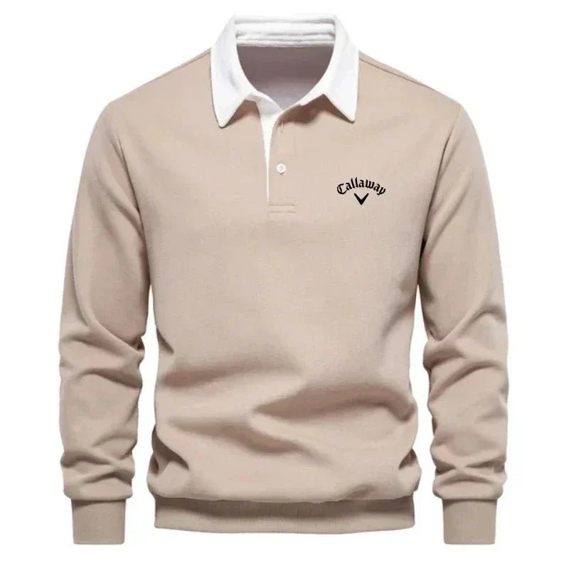 Henry | Men's Long-Sleeve Contrast Collar Cotton-Blend Golf Polo Jumper