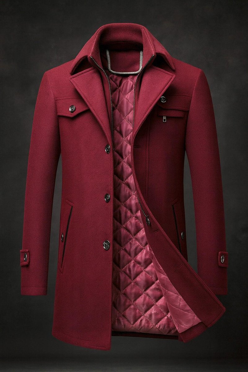 Charlie | Men's Pure Wool Coat Quilted-Lined Double-Collar Overcoat