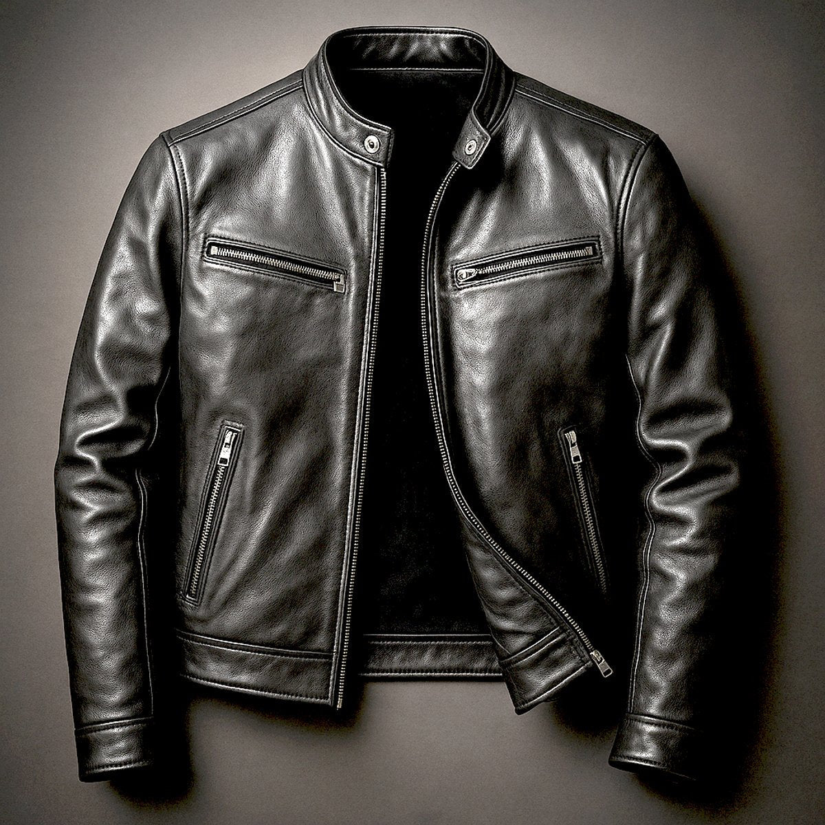 Edward | Mens Quilted Jacket Vintage Biker Style Full-Zip Leather Look