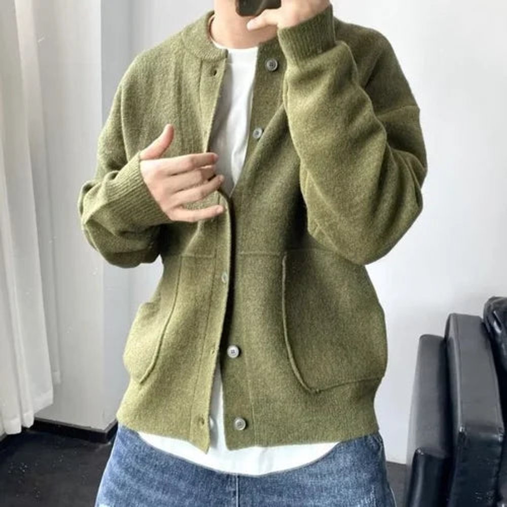 Freddie | Men's Relaxed Fit Button-Up Knit Mens Cardigan Round Neck