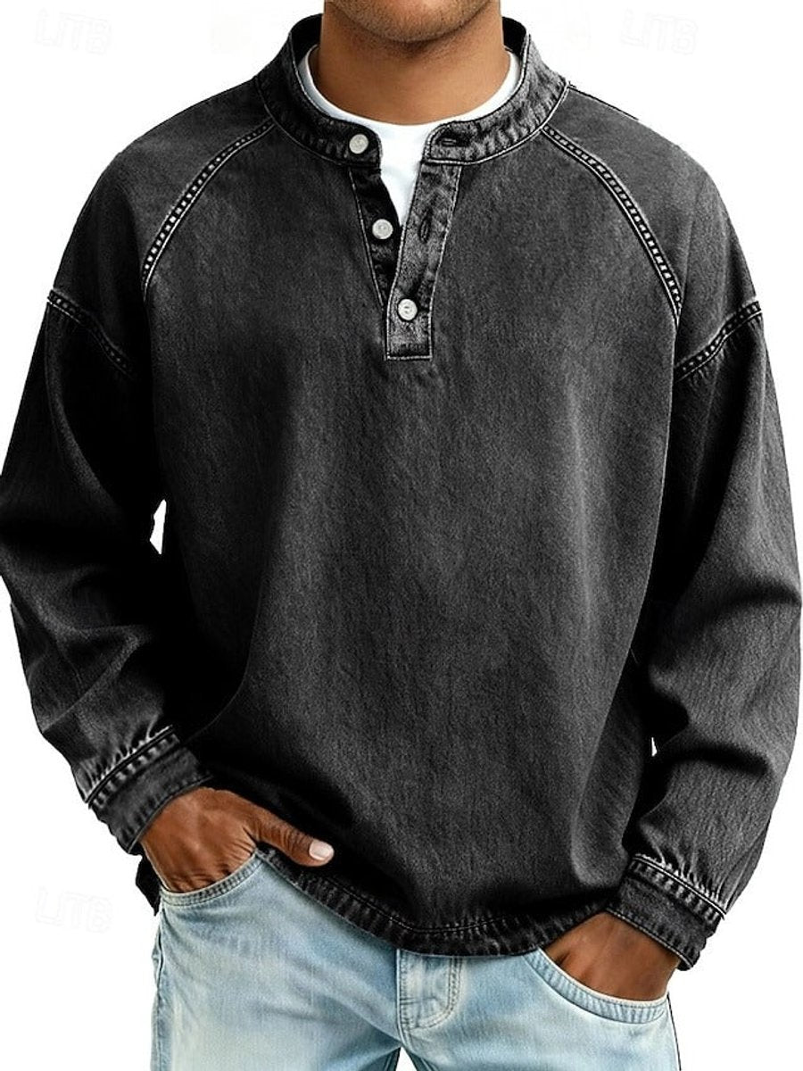 Thomas | Men's Retro Washed Henley Long-Sleeve Knit Sweater Pullover