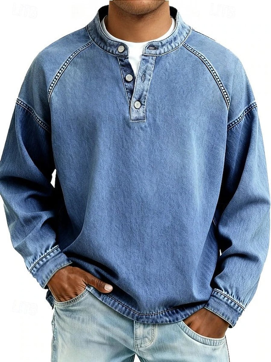 Thomas | Men's Retro Washed Henley Long-Sleeve Knit Sweater Pullover