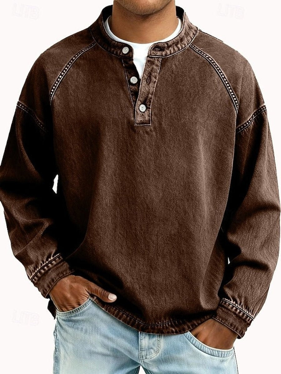 Thomas | Men's Retro Washed Henley Long-Sleeve Knit Sweater Pullover