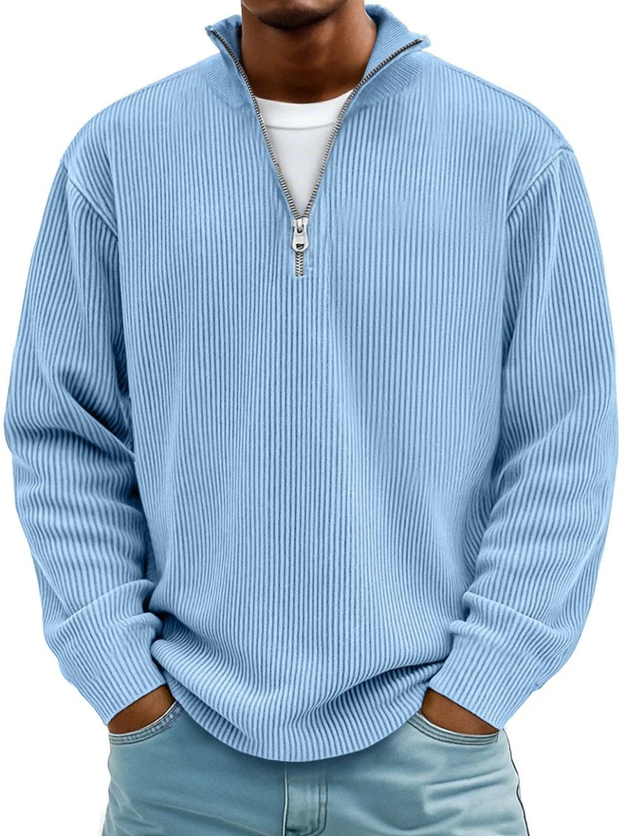 James | Men's Ribbed Knit Sweater Quarter-Zip Mock Neck Jumper