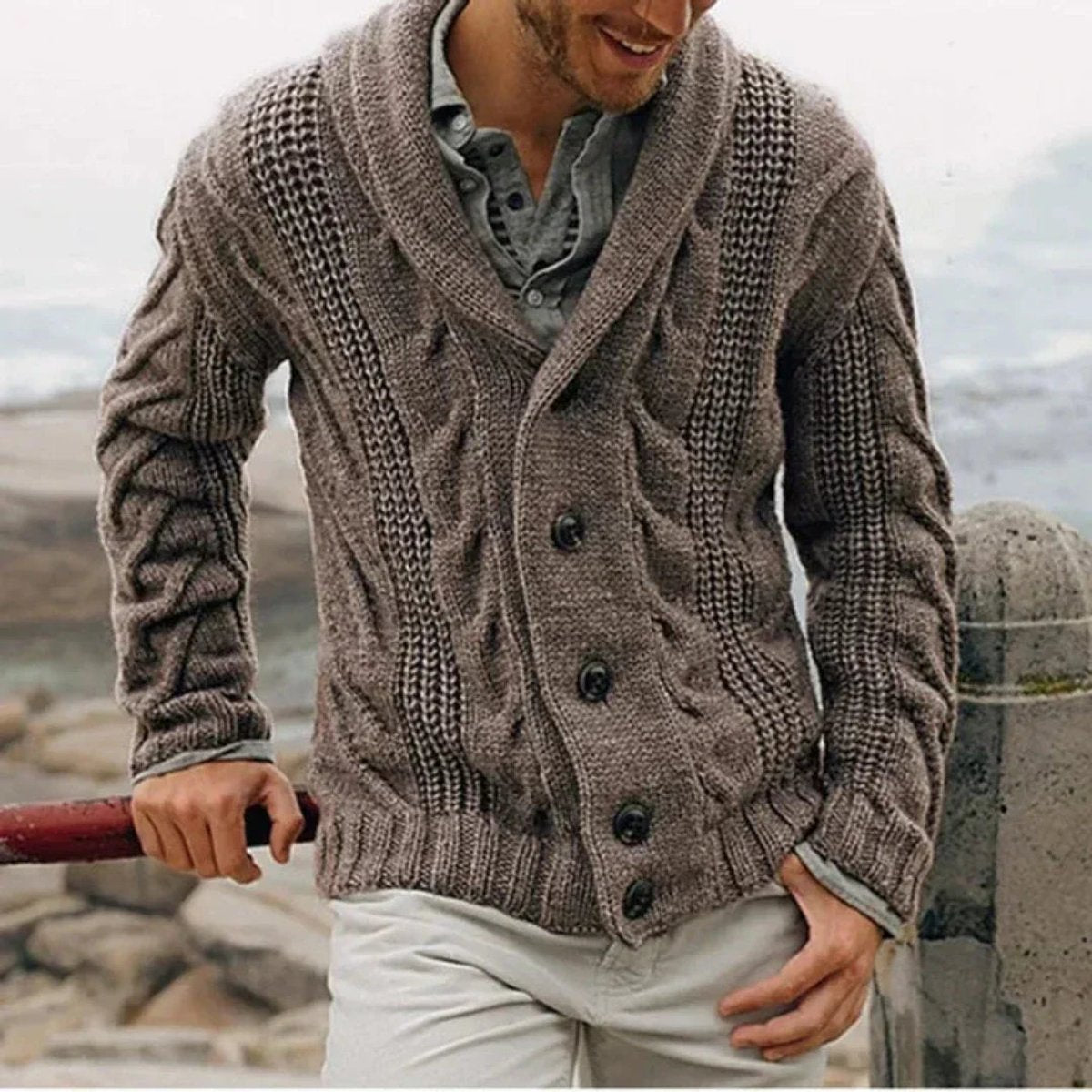 Arthur | Men's Shawl Collar Cable Knit Mens Cardigan Button Front