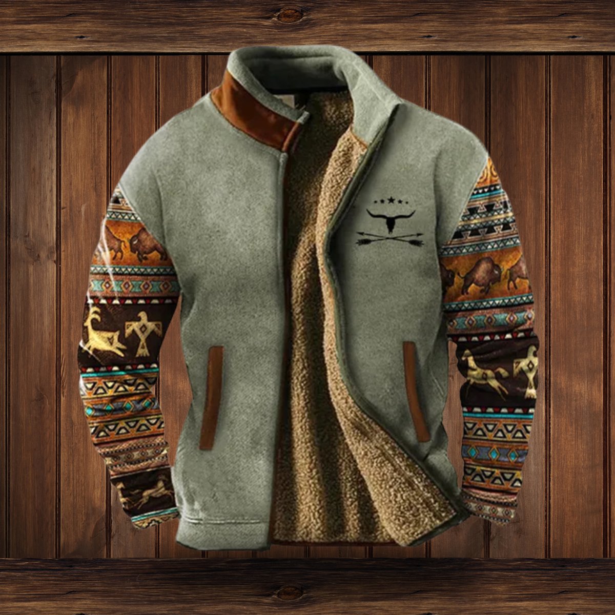 Charlie | Men's Sherpa-Lined Aztec-Print Zip-Up Fleece Jacket