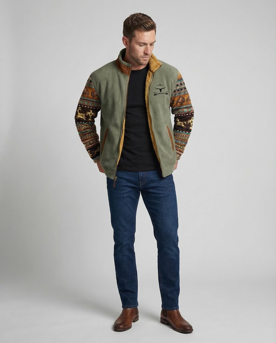 Charlie | Men's Sherpa-Lined Aztec-Print Zip-Up Fleece Jacket