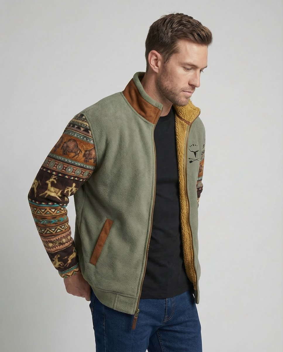Charlie | Men's Sherpa-Lined Aztec-Print Zip-Up Fleece Jacket