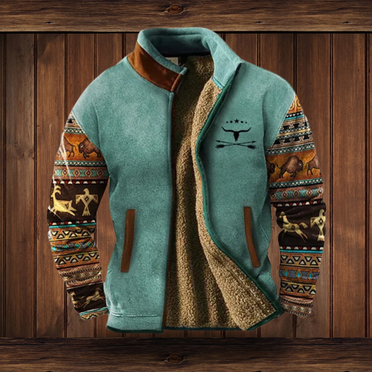 Charlie | Men's Sherpa-Lined Aztec-Print Zip-Up Fleece Jacket