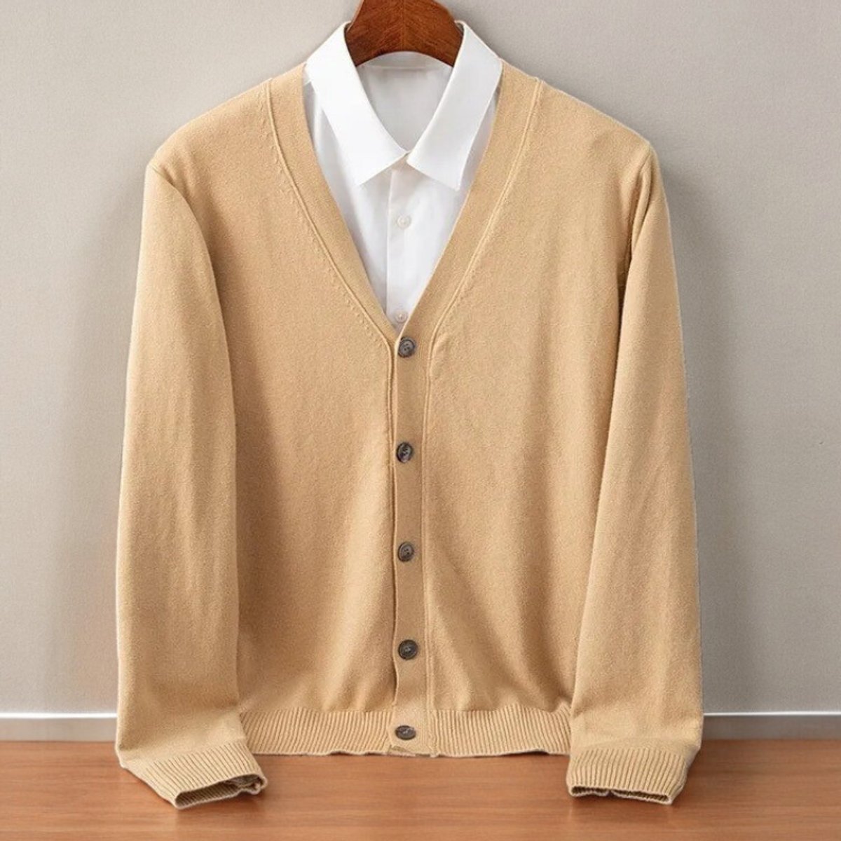 Remy | Men's V-Neck Button-Up Cashmere Blend Knit Cardigan Jumper