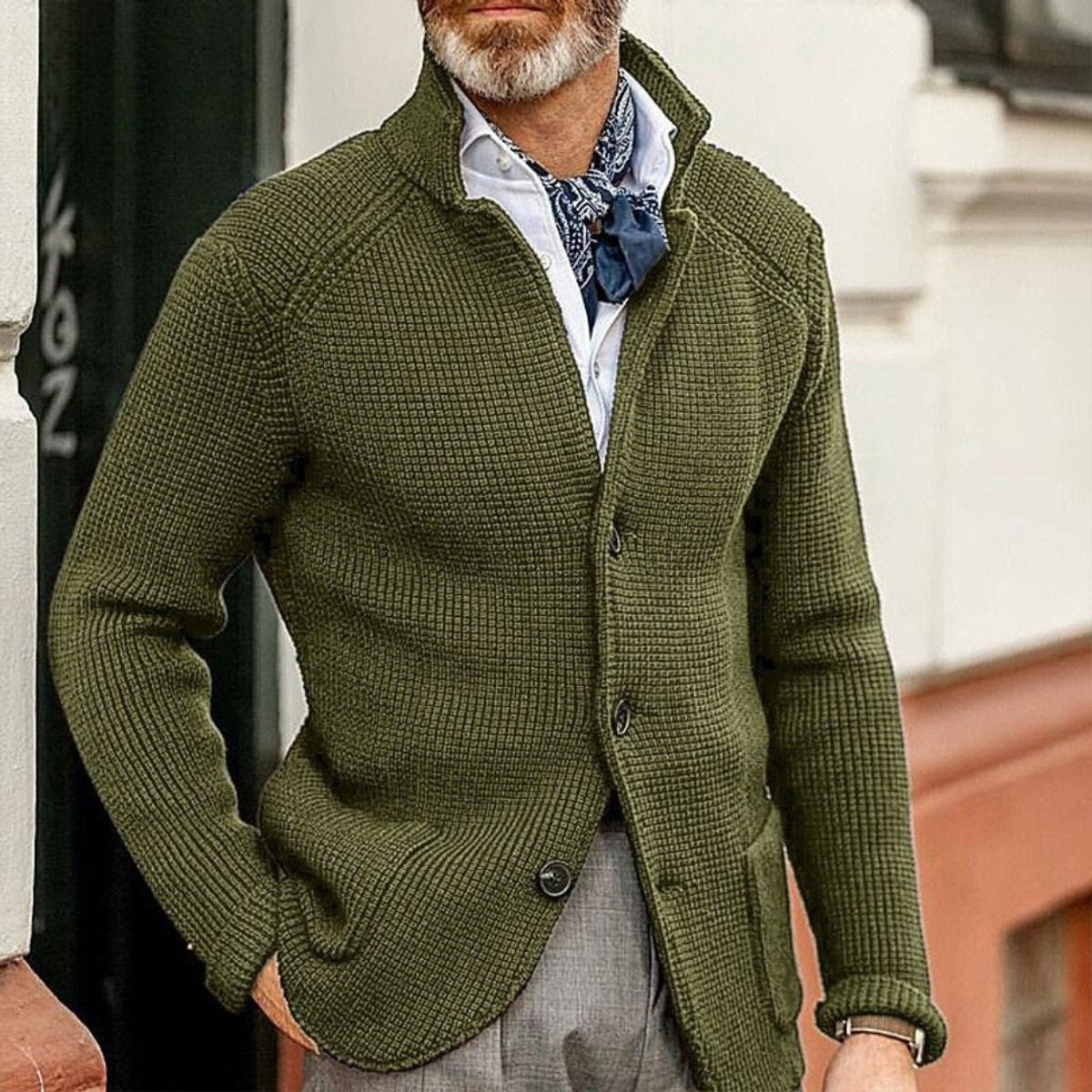 George | Men's Waffle-Knit Button-Up Cardigan Relaxed Fit Jumper