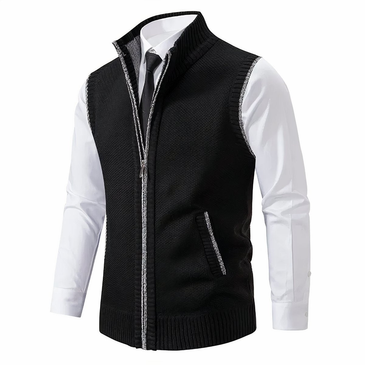 Freddie | Men's Zip-Up Sleeveless Knit Cardigan Vest