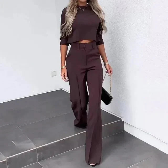 Holly | Women’s Chic Cropped Top and Wide-Leg Pants Set