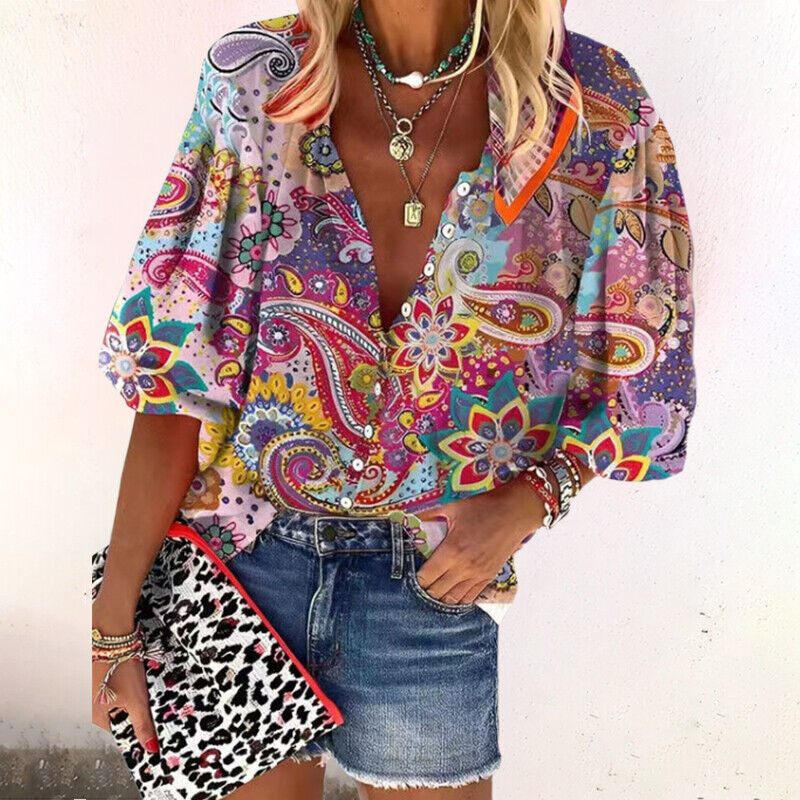 Octavia | Women's Floral Button Up 3/4 Sleeve Blouse