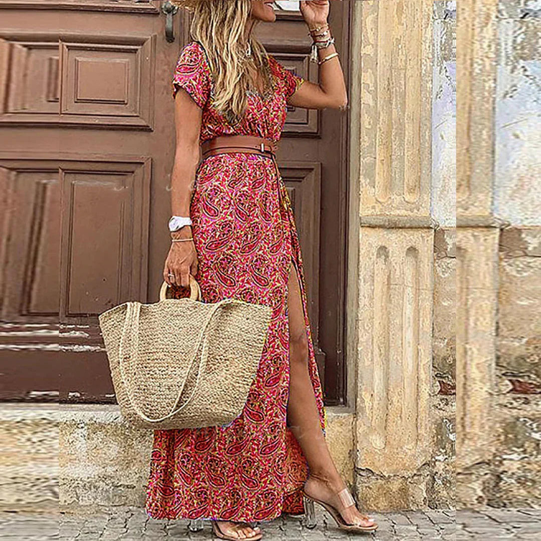 Faye | Women’s Printed V Neck Split Maxi Dress