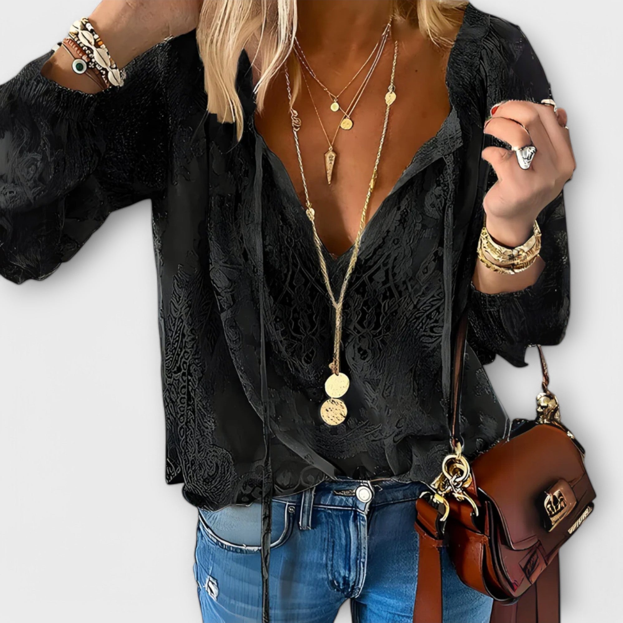 Rosalynn | Women's V-Neck Long Sleeve Lace Blouse