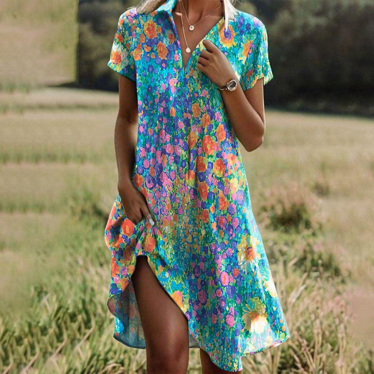 Florence | Women’s Printed Short Sleeve Midi Dress