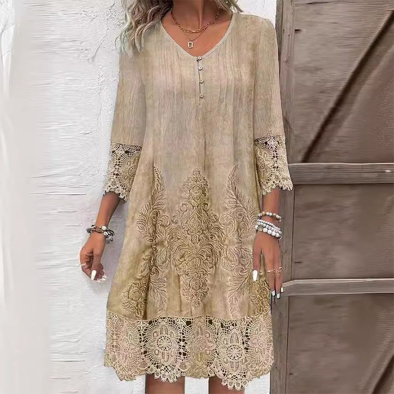 Elizabeth | Women Vintage Lace Trim Shift Dress