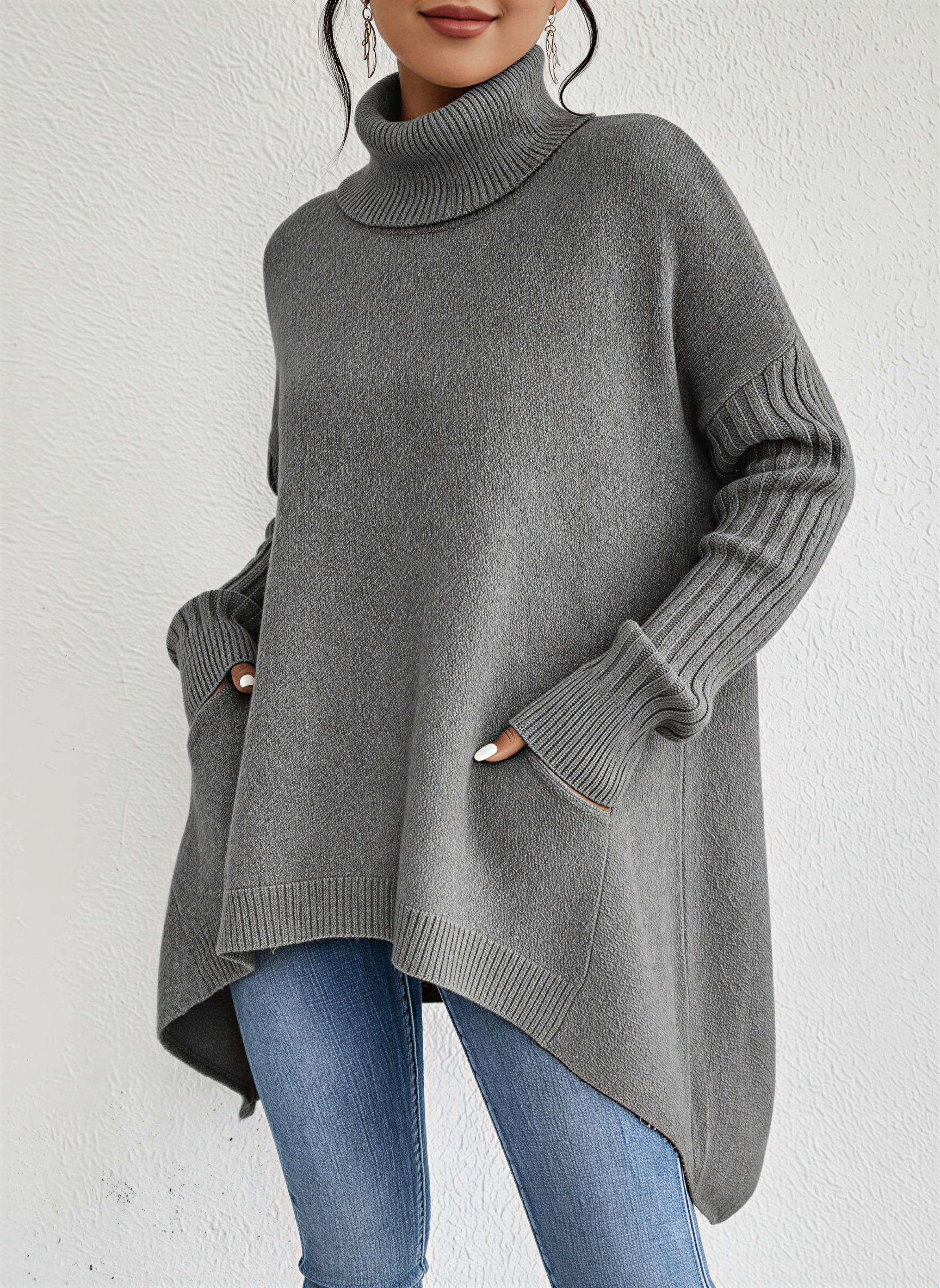 Alice | Women’s Turtleneck Oversized Pocket Sweater