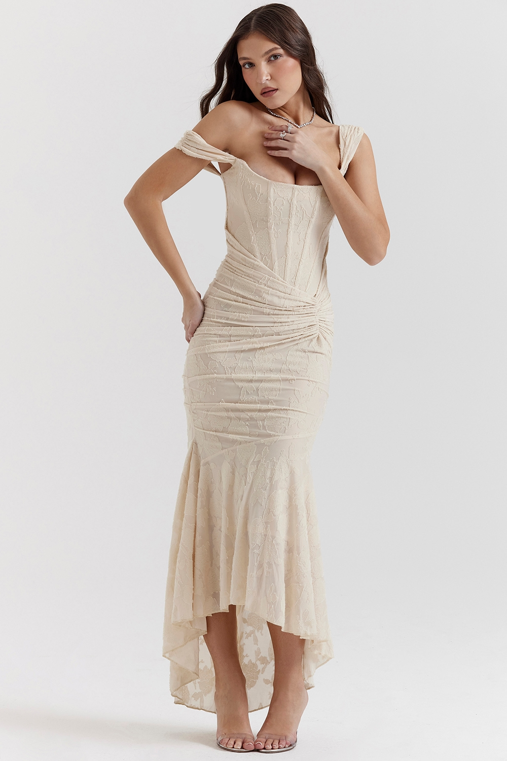 Women Graduation Floral Corset Asymmetric Midi Dress