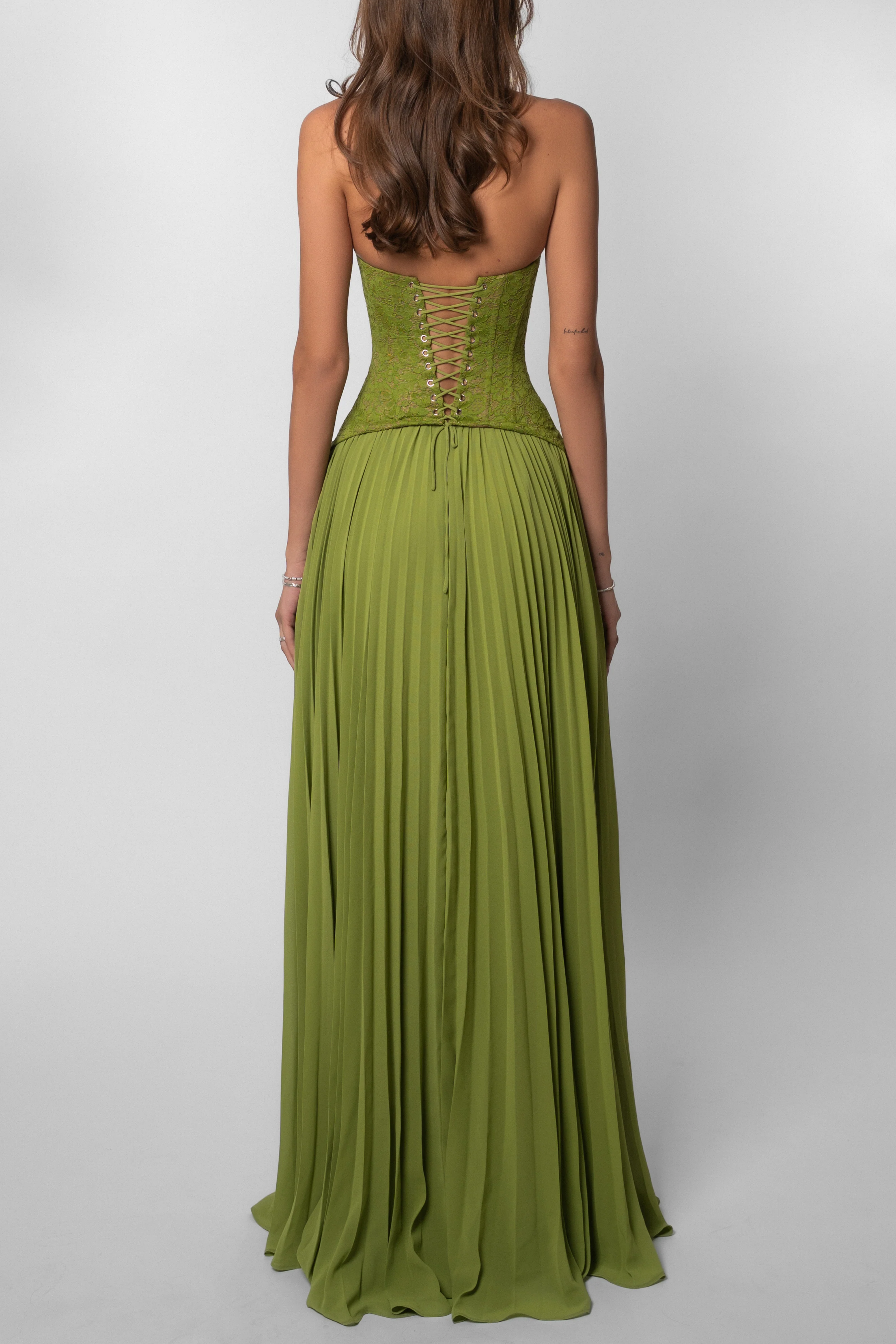 Women Halter Floral Lace Pleated Maxi Dress