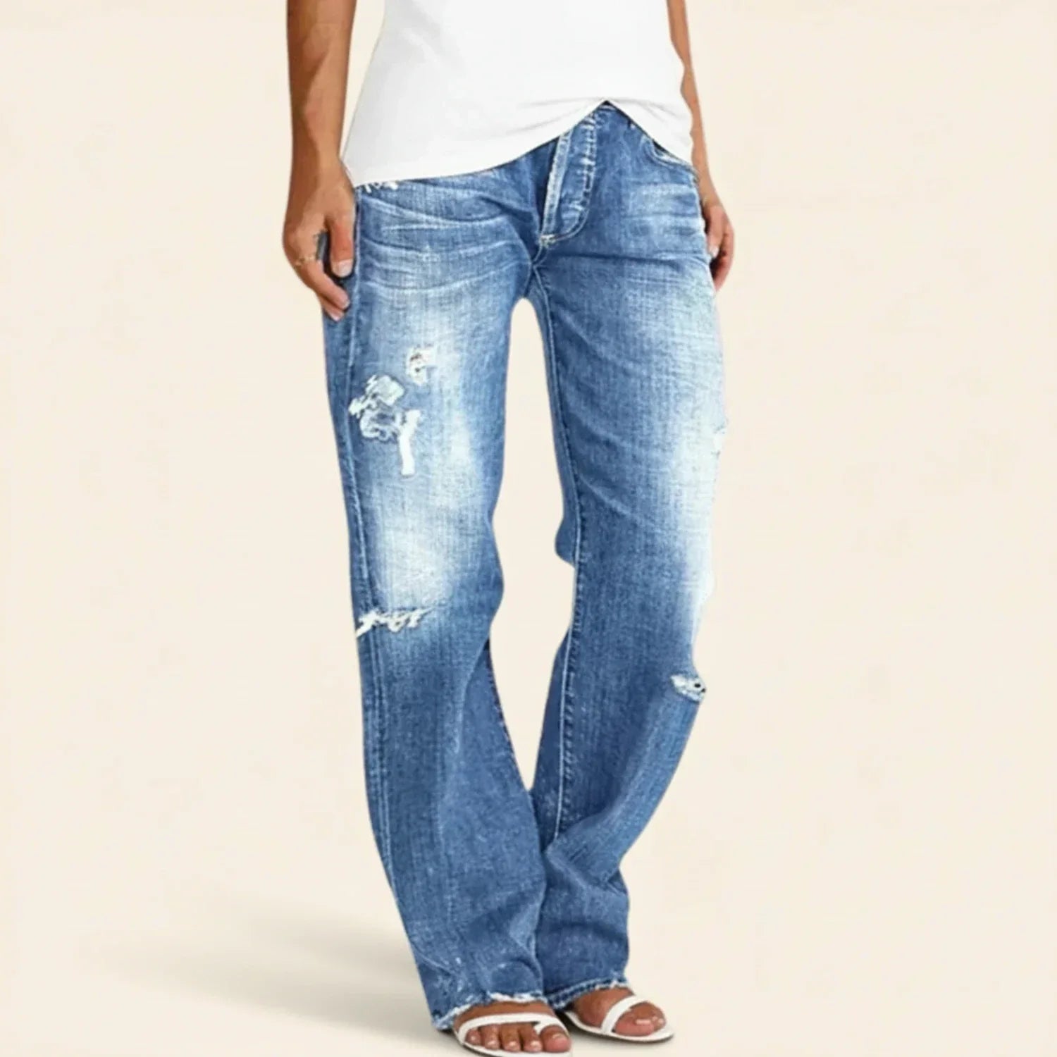 Catherine | Women’s Ripped High Rise Straight Jeans