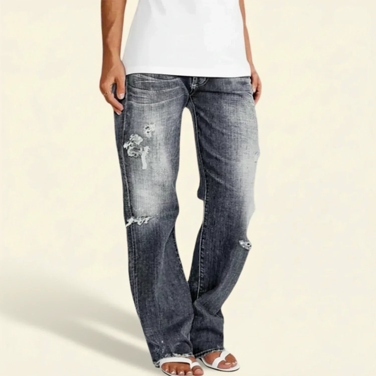 Catherine | Women’s Ripped High Rise Straight Jeans