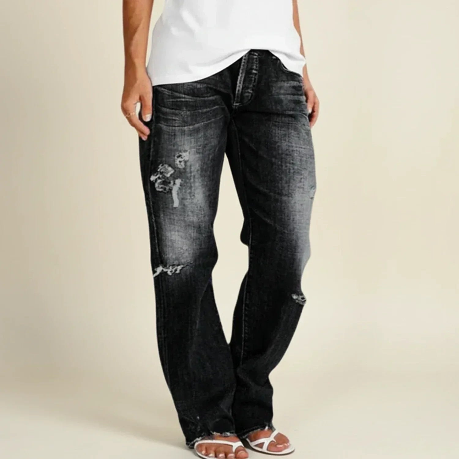 Catherine | Women’s Ripped High Rise Straight Jeans