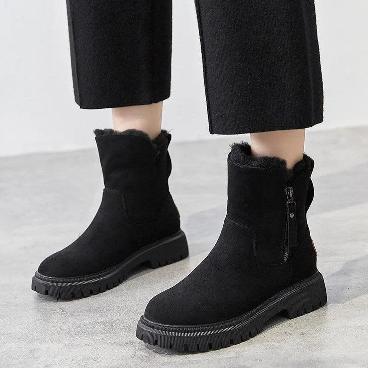 Freya | Women's Ankle Boots Fur-Lined Orthopedic Platform Suede Booties