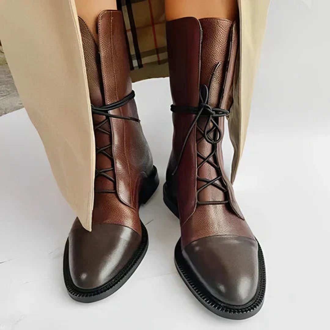 Ella | Women's Ankle Boots Lace-Up Leather Mid-Calf