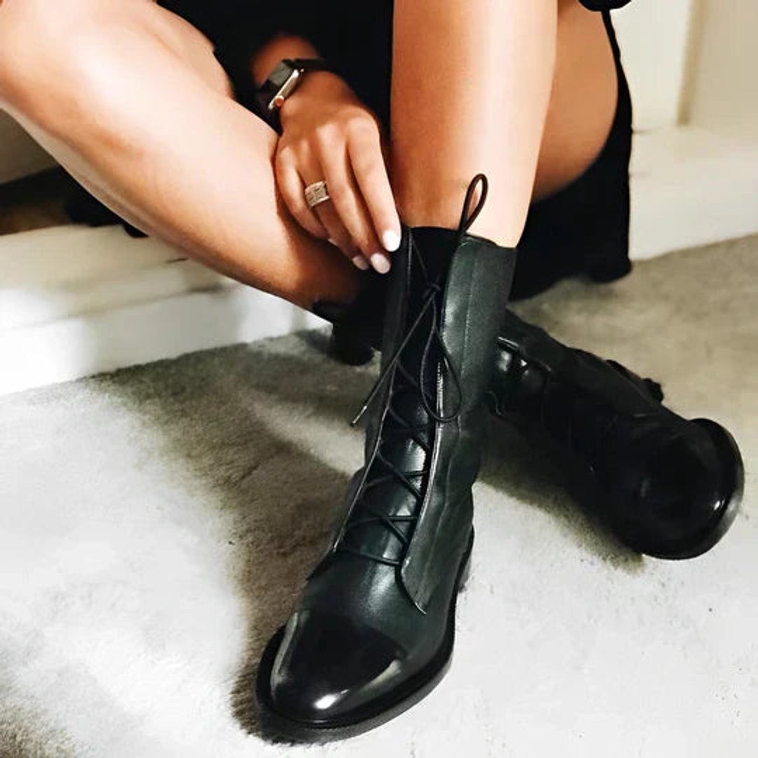 Ella | Women's Ankle Boots Lace-Up Leather Mid-Calf